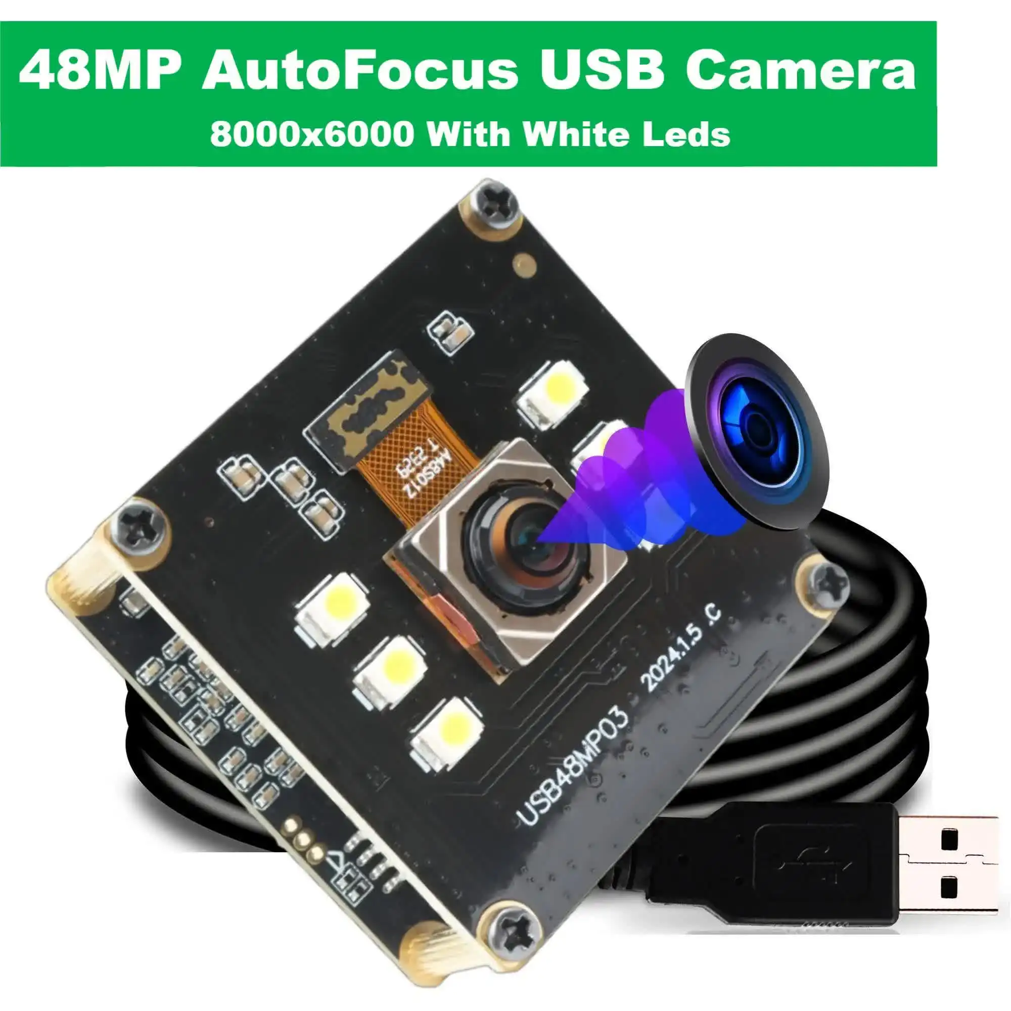 SVPRO 48MP USB Camera Autofocus 70Degree White LED Day Night Vision Webcam Mini Camera Module for Security Protection