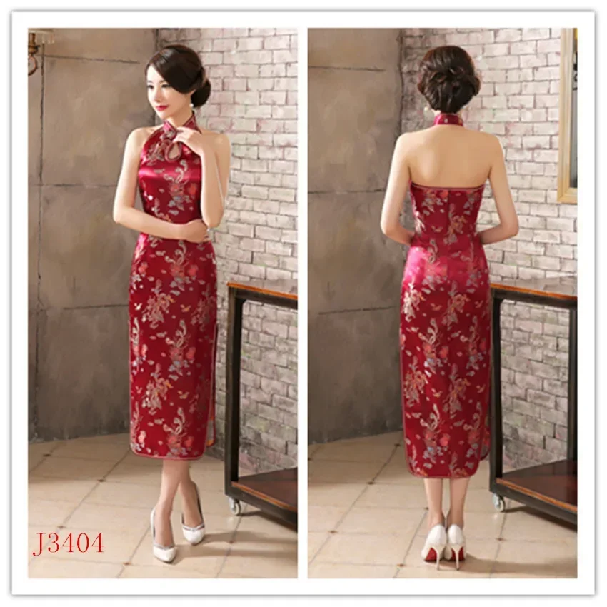 

Sexy Backless Sleeveless Cheongsam Female Retro Classic Brocade Chinese Qipao Dress Plus Size Dragon and Phoenix Vestidos 3XL