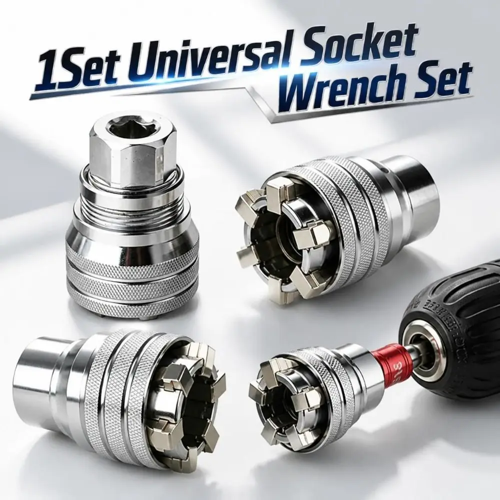 1Set 10-19mm Universal Socket Wrench Set Rustproof High-hardness Adjustable Magic Socket Durable 3/8in Bar Power Drill Adapter