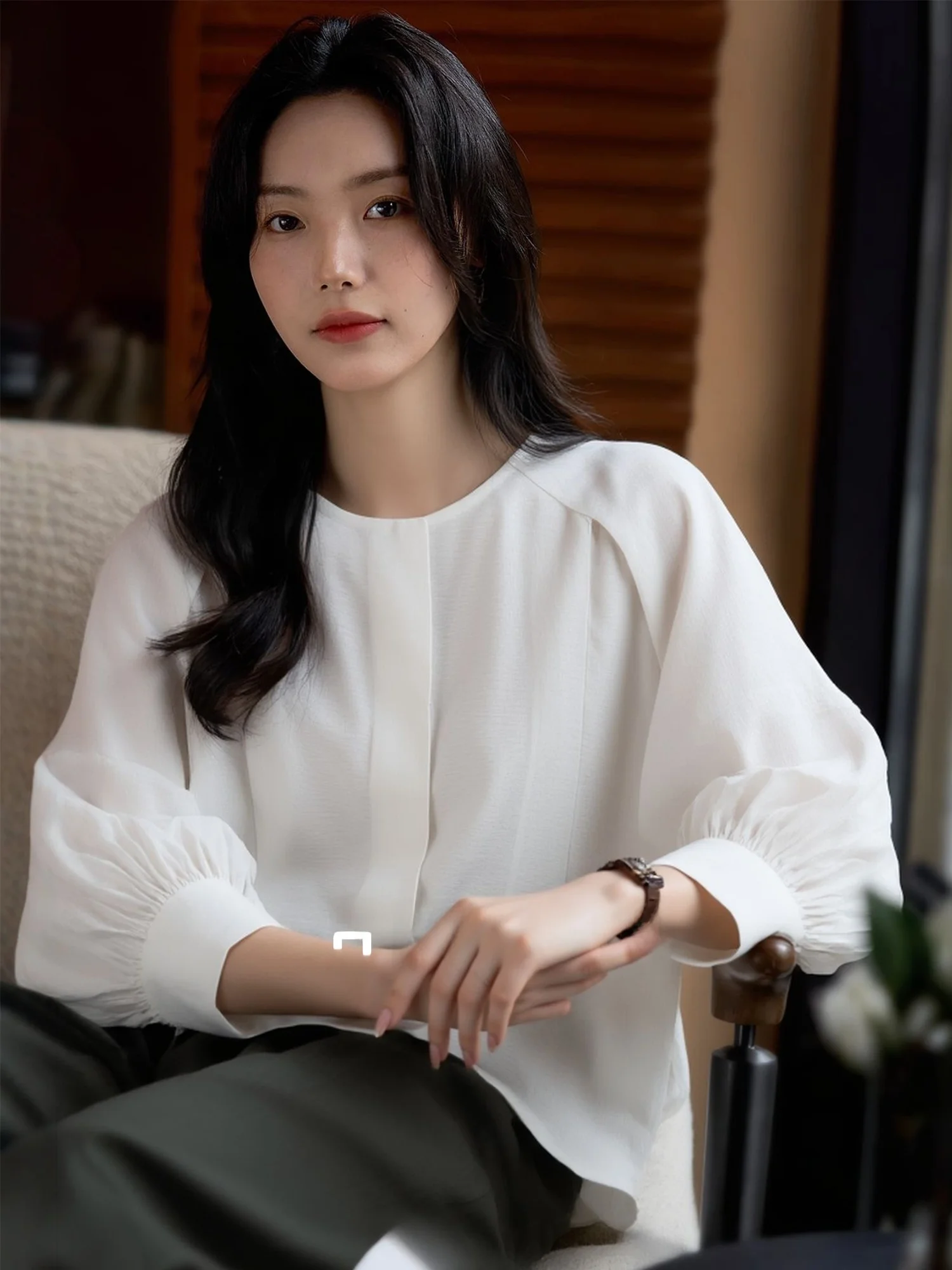 

Loose Women's Seven-Quarter Sve irt Artistic Design Comfortable Breathable French Sle Casual Wear for Middle-Aged Women