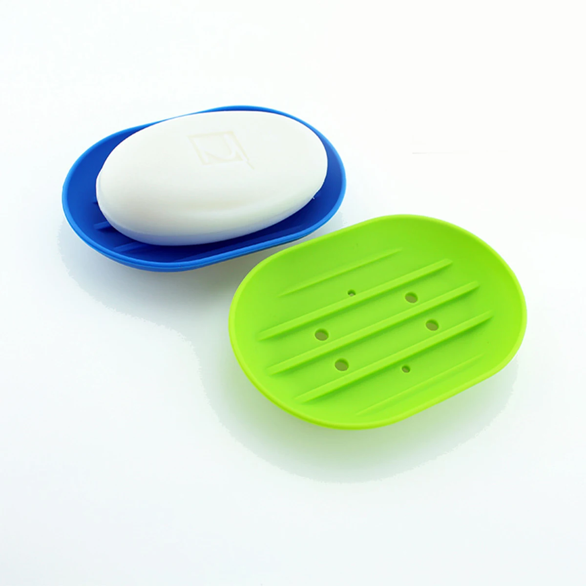 

3 Pcs Silicone Soap Holder Dish Non slip Anti rust Flexible Blue Self draining Holes for Bathroom Kitchen Shower