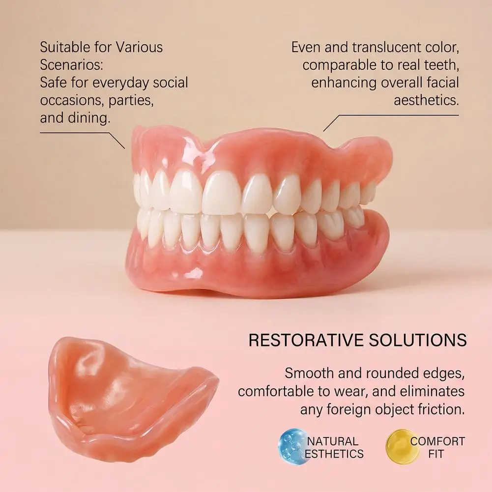 Denture Decoration Set Custom Cushion Fit Improve Smile Aesthetics Realistic Silicone Upper & Lower False Teeth Kit