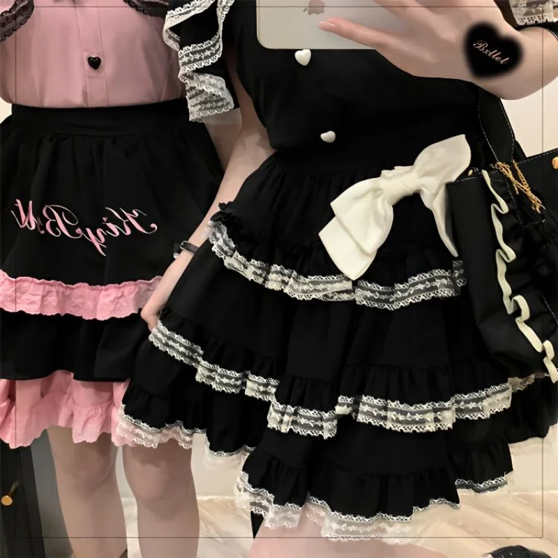 

Japanese Kawaii Mini Cake Women Skirt Fairycore Y2k Skirt Black Lolita Sexy Skirt High Waist Lace Y2k Aesthetic Gothic Faldas
