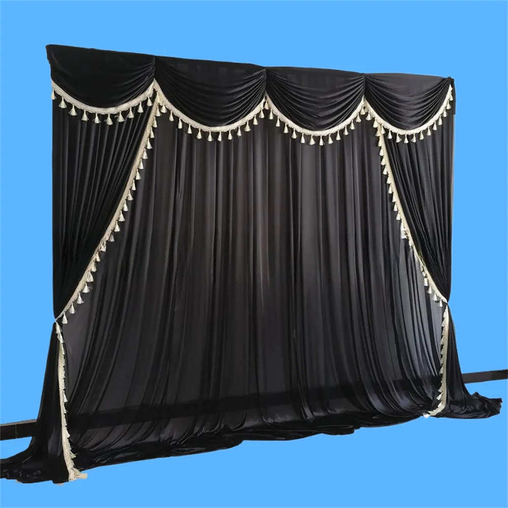 

Hot Selling Black Screen 3MX6M Wide Front Swing Curtains for Wedding Party Stage Decoration Free of Shipping