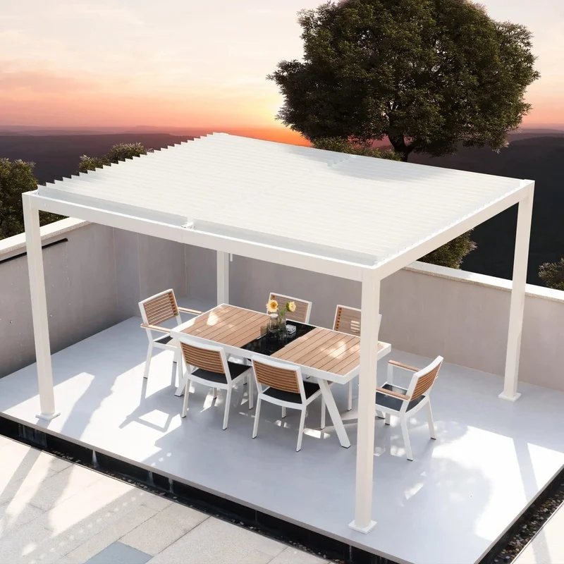 Metal Roof Pergola Custom Built Balcony Lifestyle 9x9 Design Aluminum Structure Powder Coated Retractable LED Light
