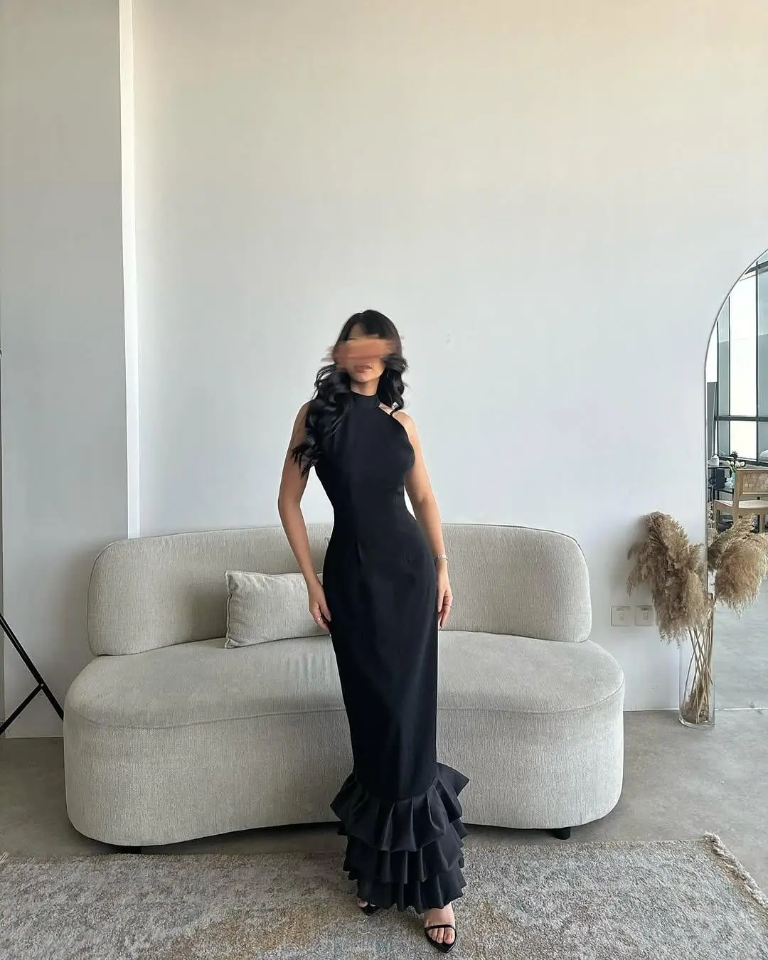 Vestido de noite personalizado, camisa requintada, gola redonda, sem mangas, vestidos de celebridades, linha a, comprimento do tornozelo, vestidos de festa franzidos em camadas