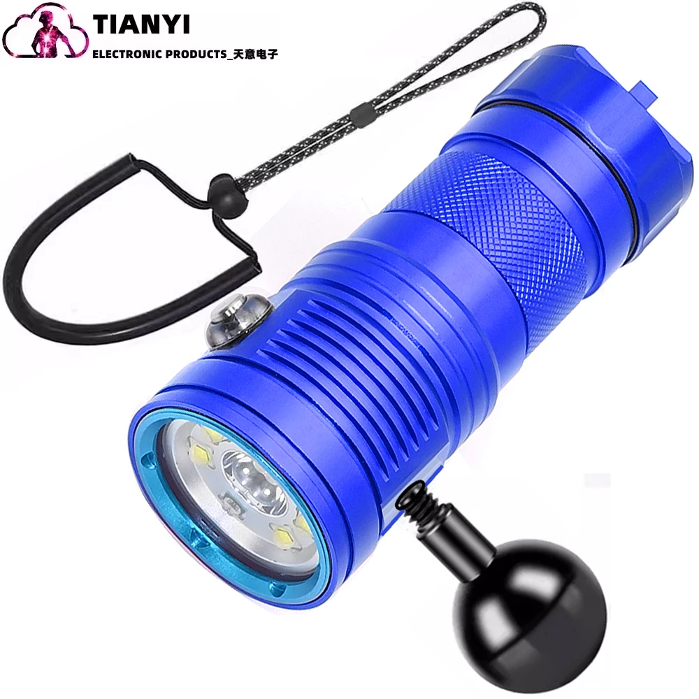 Aluminum alloy underwater diving flashlight 26650 lithium battery special diving shooting fill light light multi-lamp beads