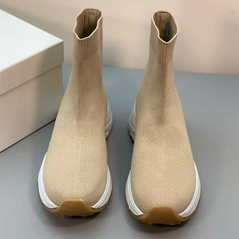 

Withered French 2026 Minimalist Comfortable Sock Boots Flying Woven High Quality Autumn Winter Boots Thick-soled Shoes Women