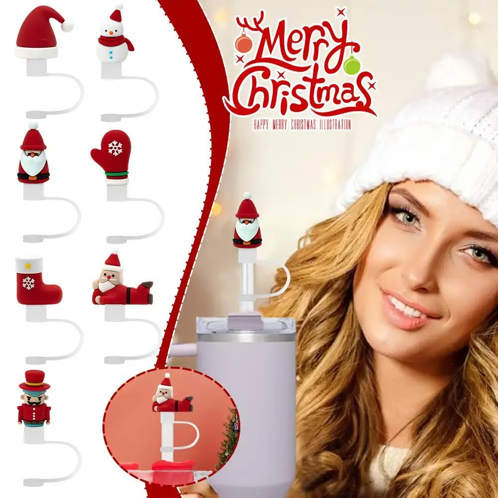 Christmas Series Silicone Straw Lids Leak Proof Dust-proof Personalized Party Decoration Cup Ornaments