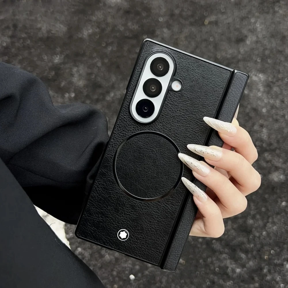 

Роскошный кожаный магнитный чехол для телефона с петлей для Samsung Galaxy Z Fold 7, 6, 5, 4, 3, чехол Magsafe с беспроводной зарядкой