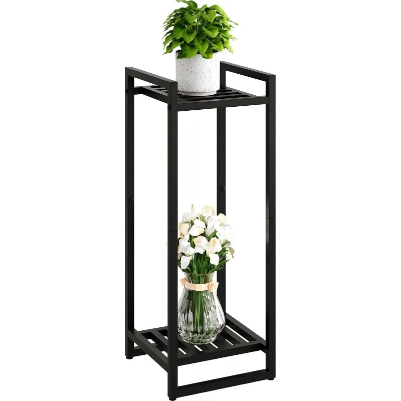 Interior Alto Preto Planta Stand, moderno pequeno Flower Stand, 31.5 ", 2 Camadas