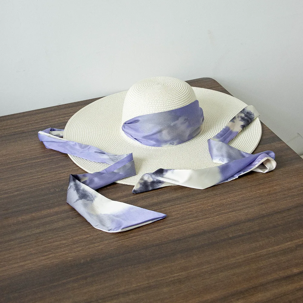 

Spring and summer new ladies fashion elegant printed bunched papyri hat Outdoor beach trip shot sun protection big brimmed straw