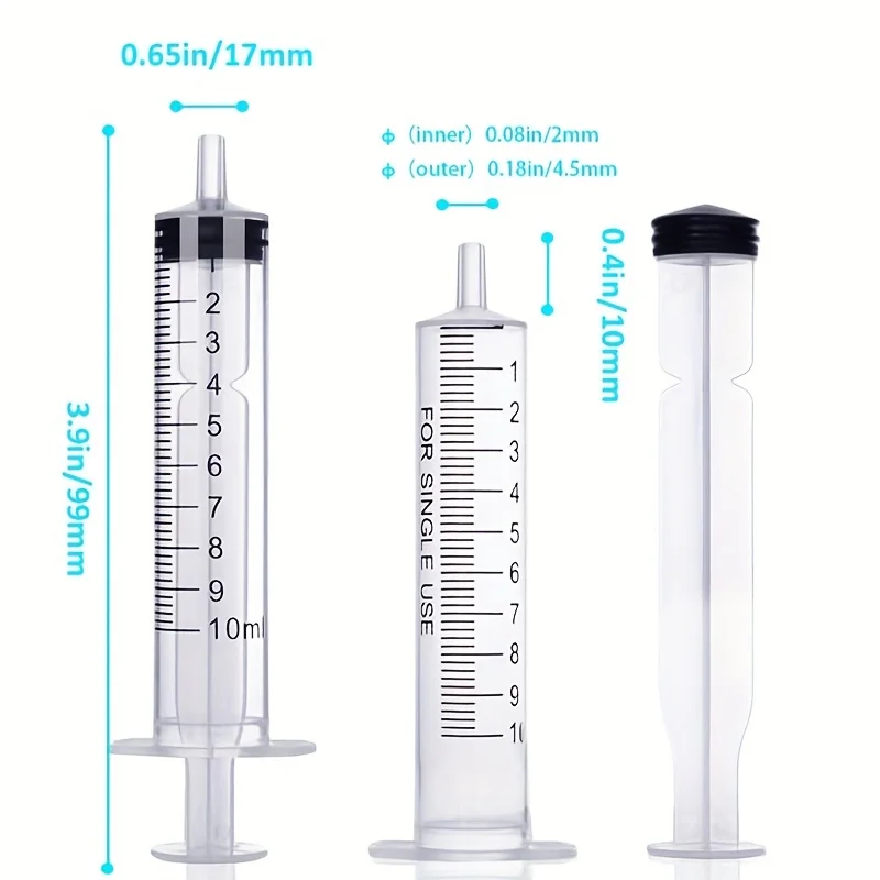 Five 10ml Plastic Syringes, Liquid Measuring Syringe Tool, Individually Sealed, for Use in Science Labs, Measuring Liquids, Feed