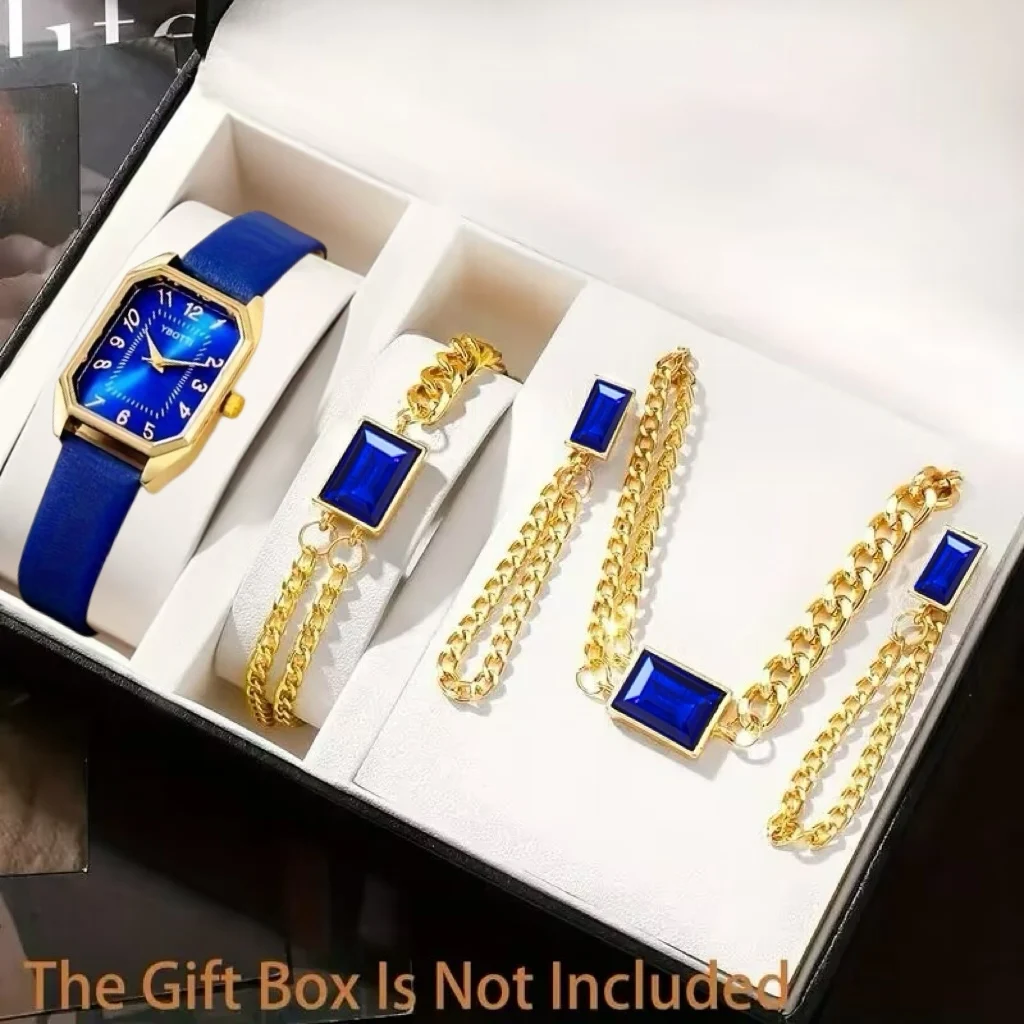 5pcs elegant and fashionable women's square dial quartz watches and accessories set for daily wear and holiday gifts