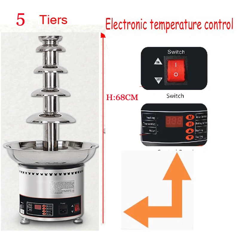 Elektryczna 4/5/6/7Tiers Komercyjna maszyna do fontanny czekoladowej Piec do topienia czekolady Tłuczek do czekolady Ogrzewanie czekolady