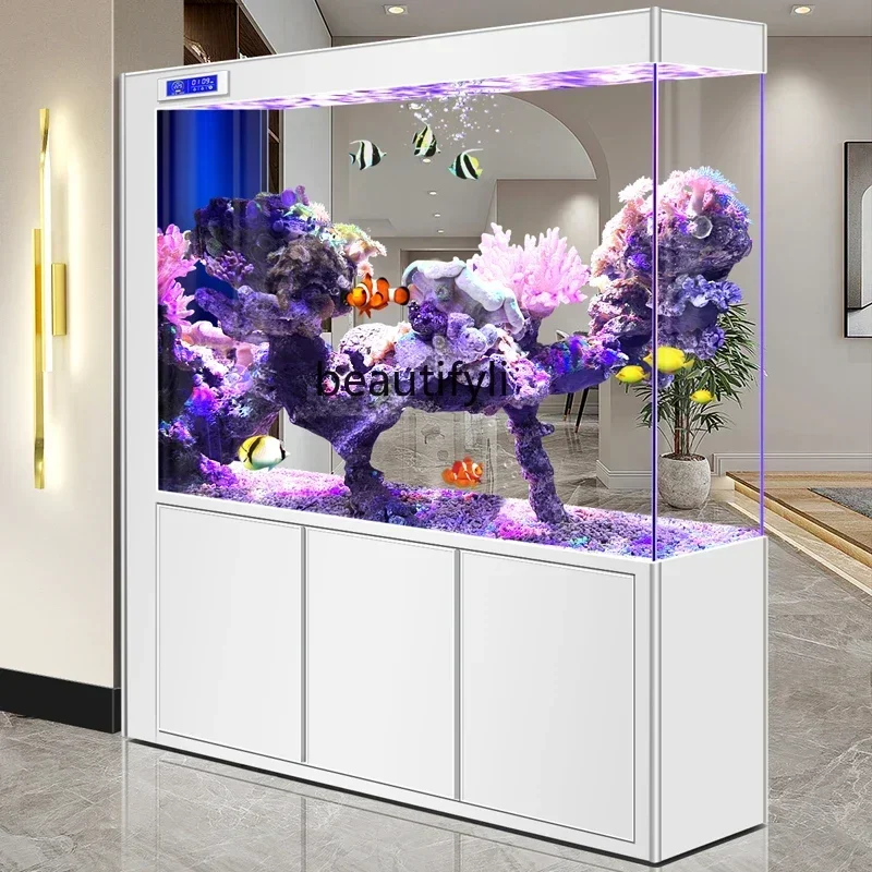 E46  New screen household entrance door porch ultra-white glass bottom filter light luxury aquarium