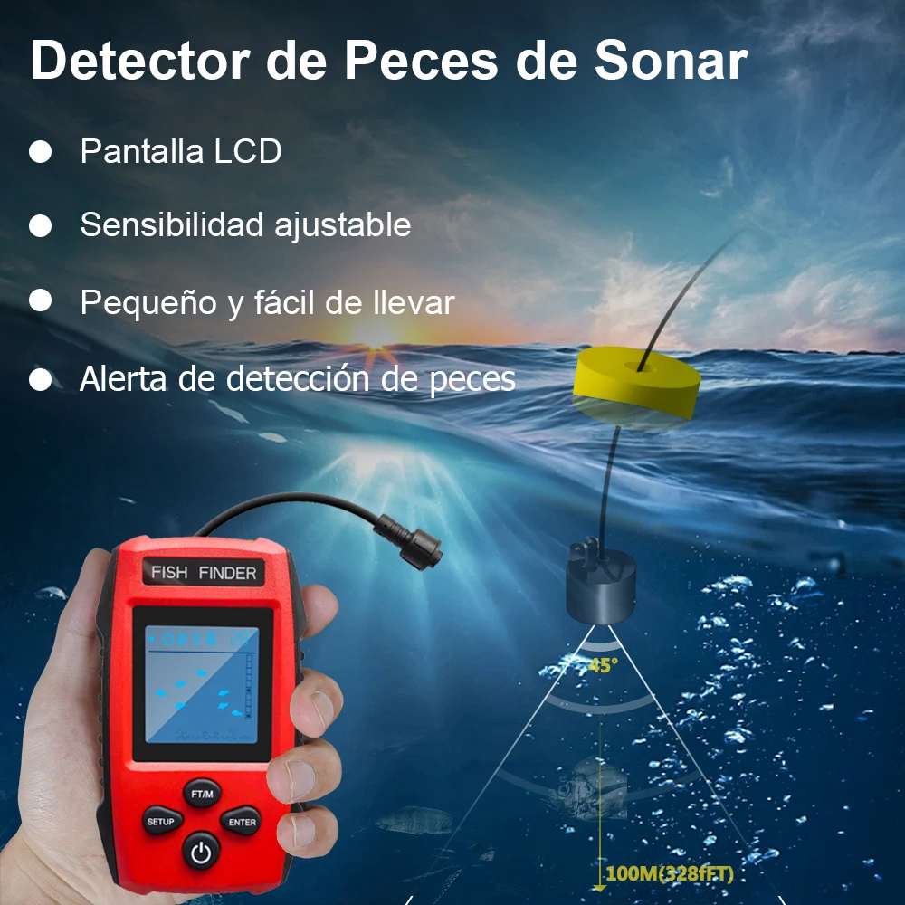 Detector de Peces Sonar, Sonda de Profundidad para Pesca al Aire Libre con Sensibilidad Ajustable, Multimodo, Cableado, Portátil, 0.6-100M