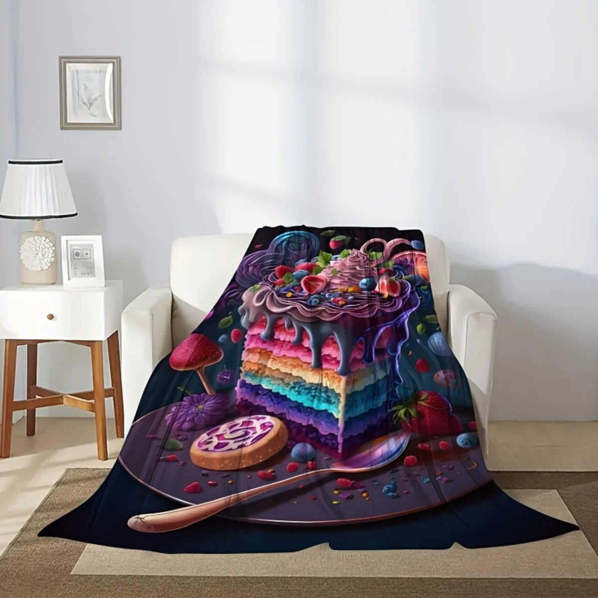 1 بطانية فانيلا مبتكرة تحت عنوان الكيك - ناعمة ودافئة، مثالية لديكور المنزل أو الأسرة أو الكراسي أو التخييم أو السفر، لعيد الميلاد.