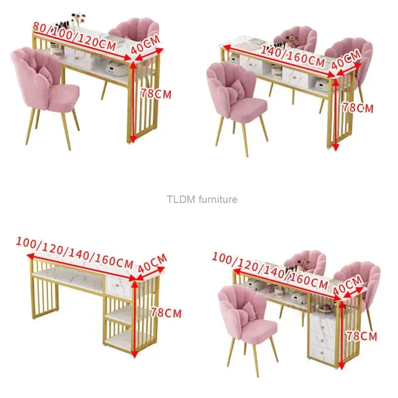 Modern Iron Nail Tables and Chairs Set Creative Home Bedroom Makeup Tables Simple Beauty Salon Professional Nail Manicure Table