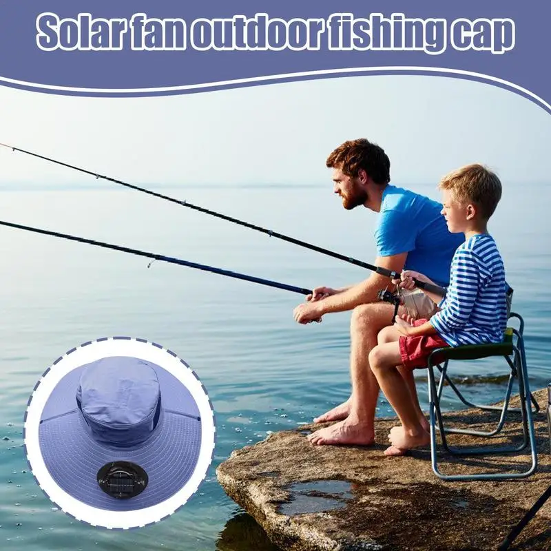 Summer Outdoor Men Large Brim Sun Hat Sunscreen Hiking Fishing Cap Solar-powered Rechargeable Large Wind Fan Fisherman Hat