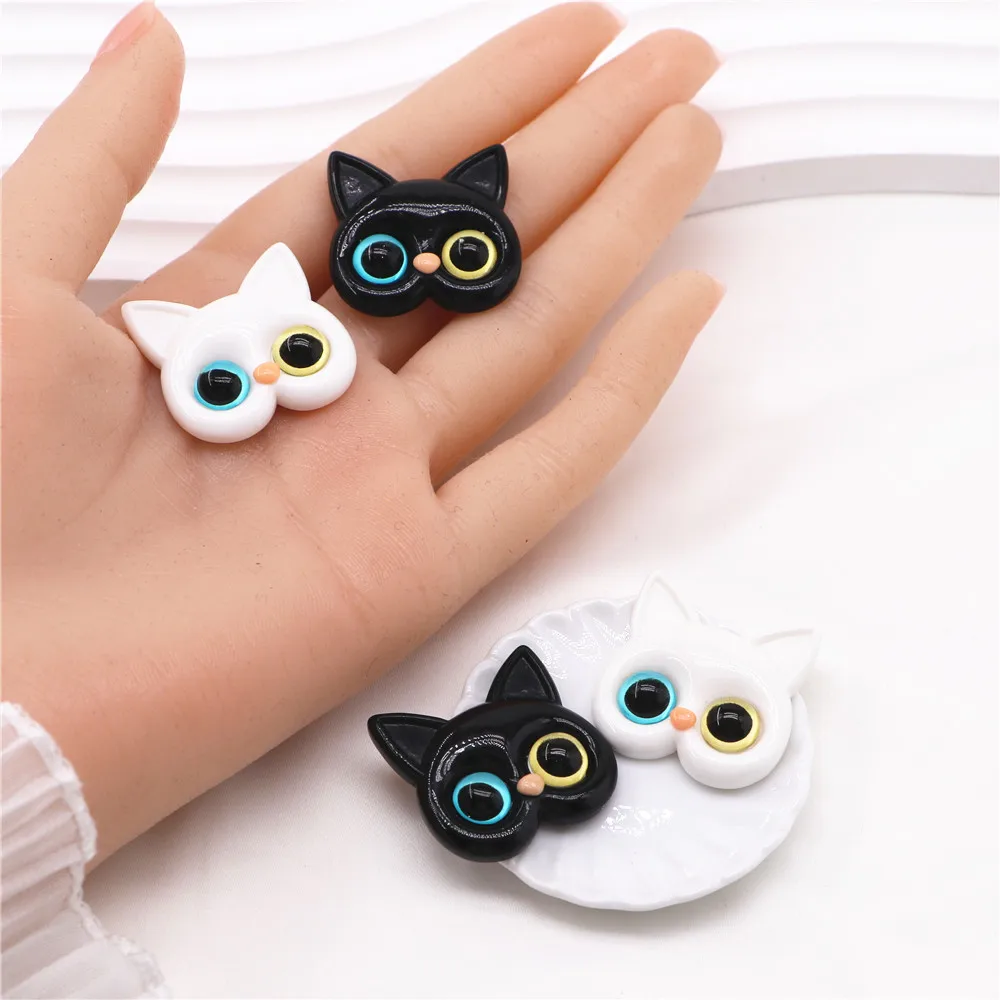 5 pezzi resina carina squisita gatto bianco/nero in miniatura cabochon con retro piatto fornitura artistica decorazione per la casa fai da te accessori per Scrapbook