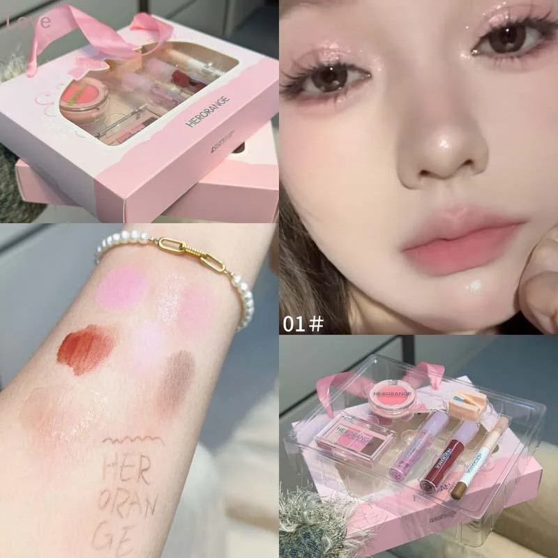 6Pcs HERORANGE Makeup Set Includes Lip Gloss, Lip Gloss, Eyeliner, Blush, Eye Shadow, Long-Lasting, Waterproof, Cosmetic Set