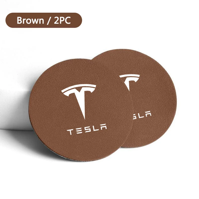 2Pcs Car Coasters Water Cup Non-Slip Mat Waterproof Water Cup Mat For Tesla Model 3 Model S Model Y Roadster SpaceX Accessories