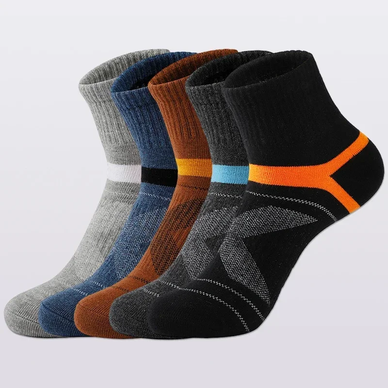 5 Pairs Men\'s Mid Length Socks Outdoor Professional Sports Socks High Quality Man Breathable Socks Running Basketball Socks