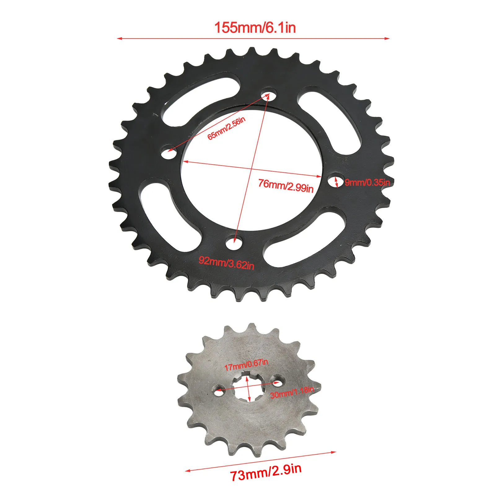 45 Steel Alloy Chain Kit, 420 Chain Sprocket Kit, 155mm 37T Rear, 73mm 17T Front, Universal Fit for 50-125cc Dirt Bikes, ATV, Go