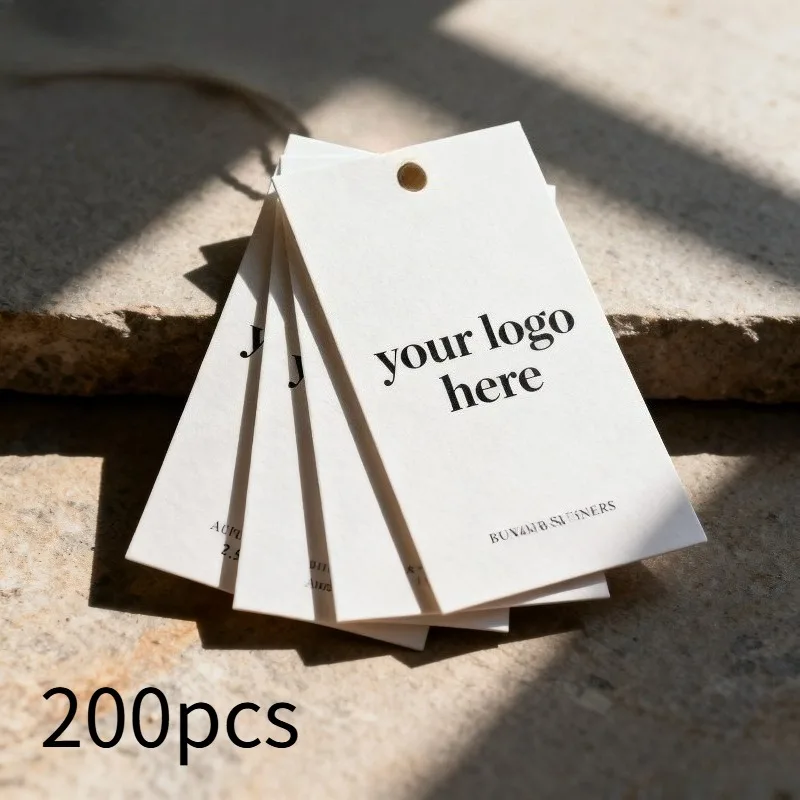 Minimalist Custom Clothing Hang Tags 200Pcs (5x9cm) - Logo/Text, Pre-punched, Apparel (No String)