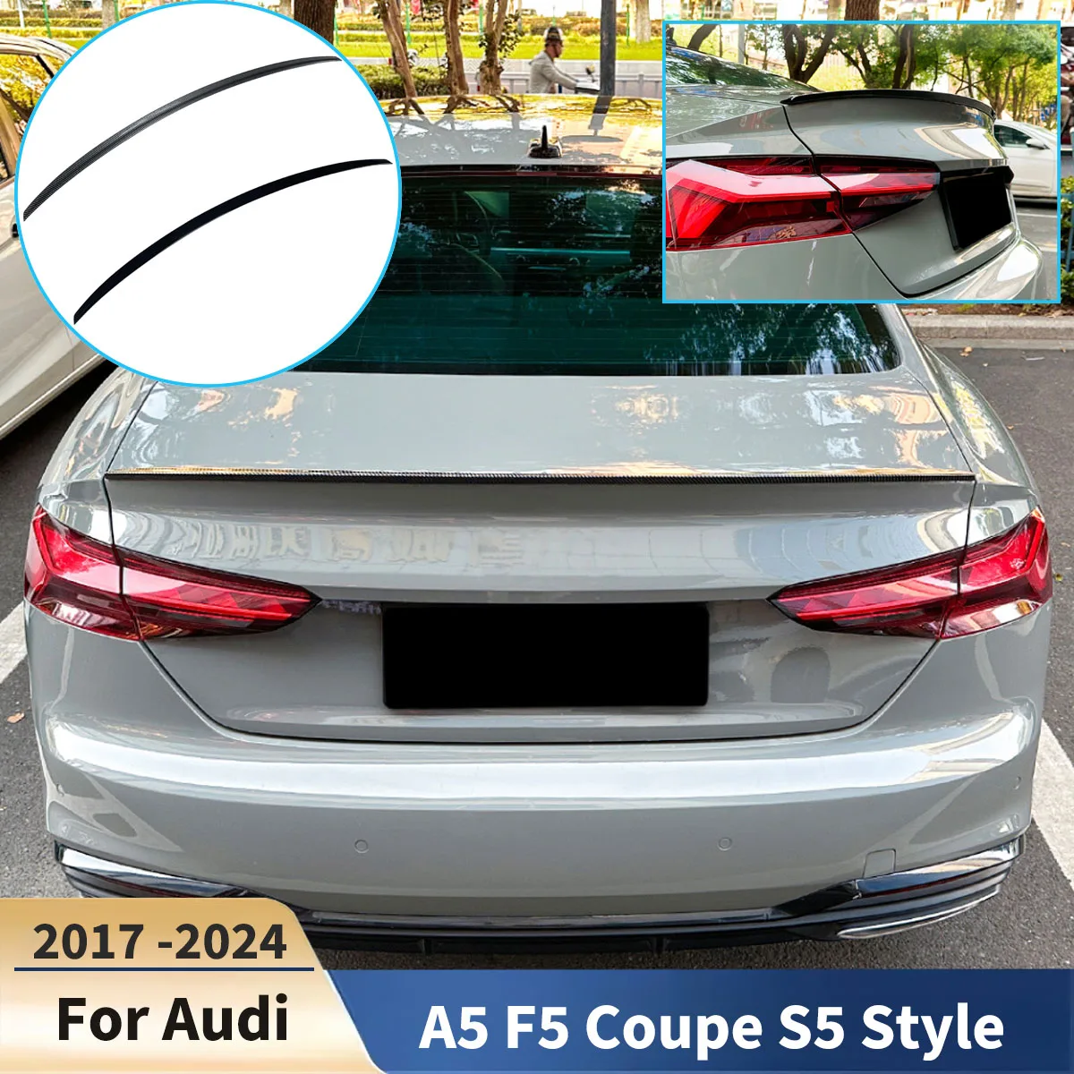 For Audi A5 F5 Coupe 2017-2024 Rear Roof Lip Spoiler S5 Style Rear Trunk Wing Diffuser Tail Fin Accessories Body Kit Tuning