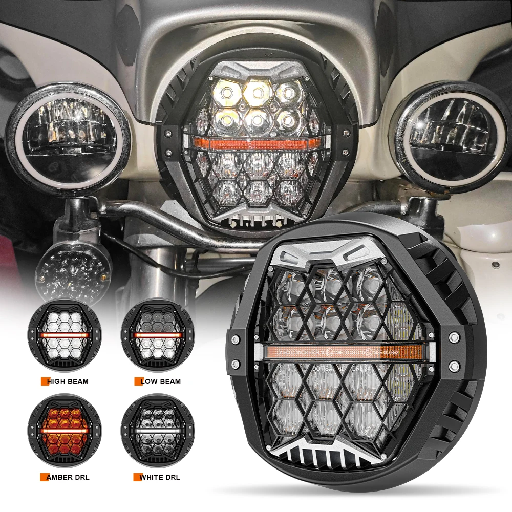 

7 Inch LED Motorcycle Headlight Round 7" Headlamp with Housing Bucket DRL Hi/Low Beam Headlight for Harley All Motorcycles