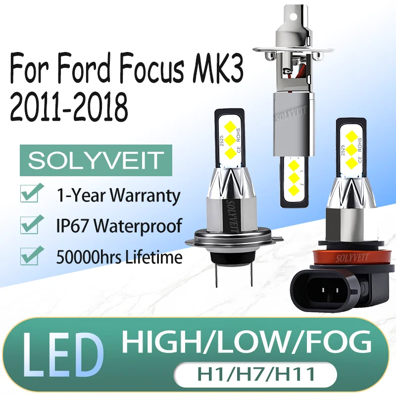 

durable Long-Range Illumination H1 H7 H11 HIGH LOW FOG LED Headlights For Ford Focus MK3 2011 2012 2013 2014 2015 2016 2017 2018