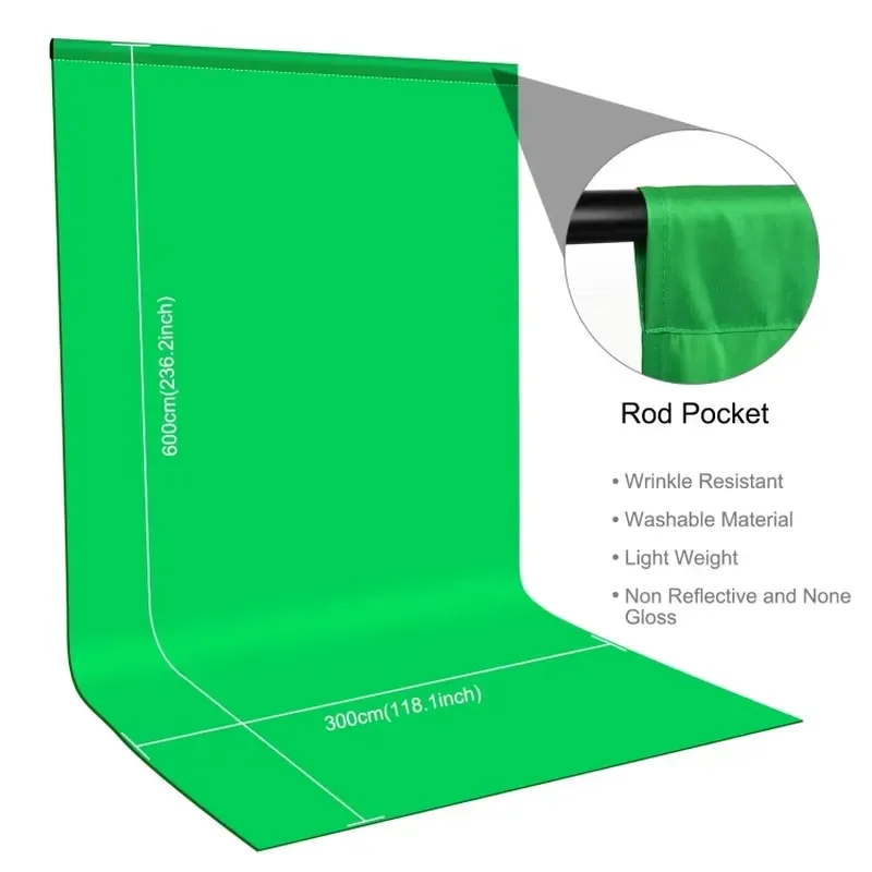 PULUZ X 6m Professional Photography Background Roll-Up Photo Studio Green Screen Backdrop Photography For Live Video