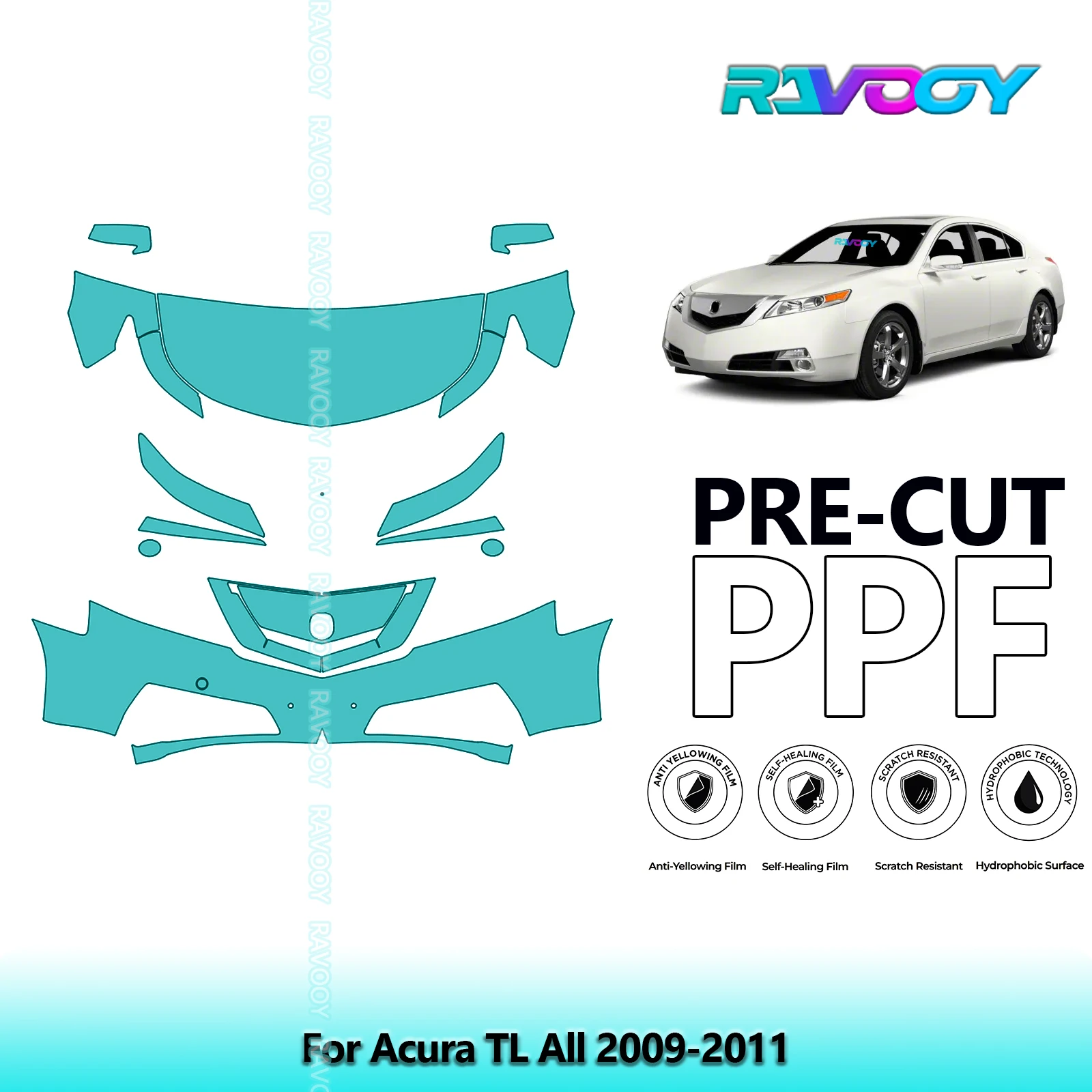RAVOOY Custom-Fit Precut TPU PPF Front Kit Clear Bra Stone Guard EU UK For Acura TL All 2009-2011