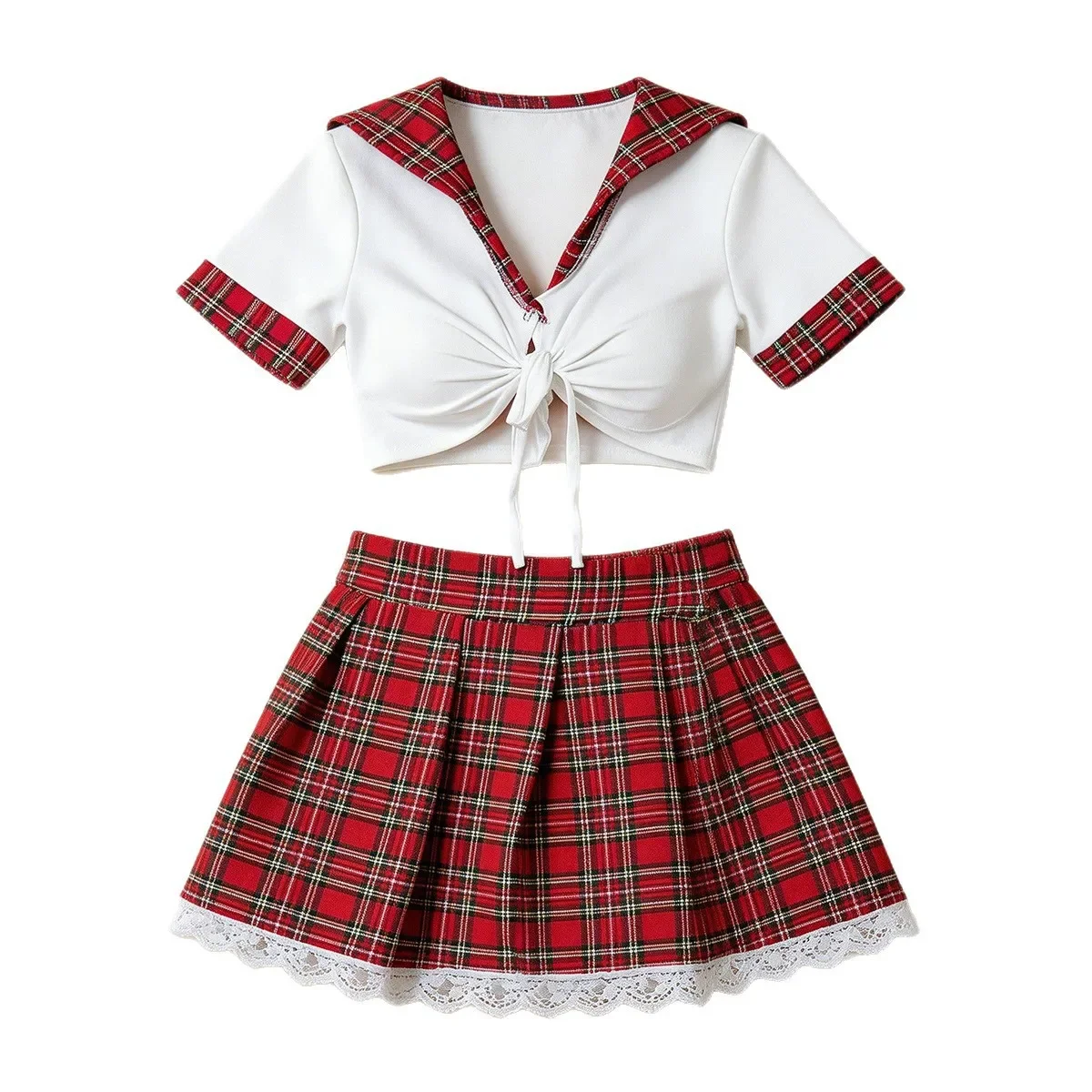Women Sexy Lingerie Plaid Cosplay Uniform Role Play Costume Erotic Underwear Checkered Nightwear Fancy Dress Plus Size Set