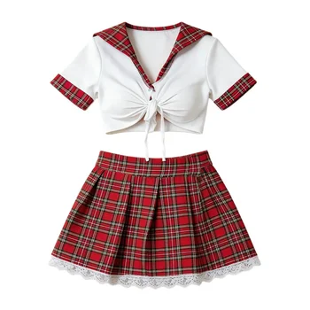 Lingerie Sexy Feminina, Fantasia de Cosplay com Estampa Xadrez, Roupa Erótica, Pijamas Xadrez, Fantasia Plus Size