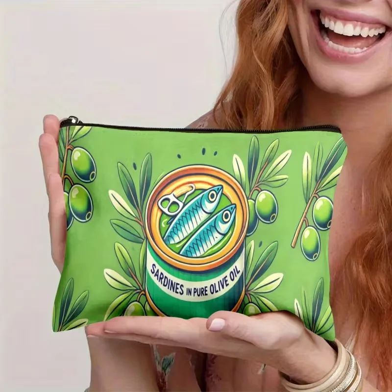Cosmetic Bag 1pc, Sardines in Olive Oil Can, Double-sided Printing  Travel Toiletry Bag  Zipper Closure  Durable Fabric Bags