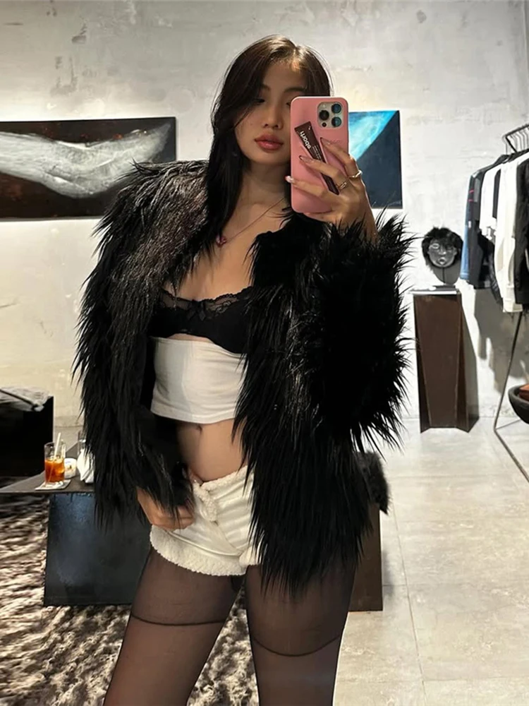 

Weird Puss Sexy Furry Tassel Jacket Women Winter Warm Full Sleeve Open Stitch Classic Fashion Wild Sexy Hottie Street Clubwear