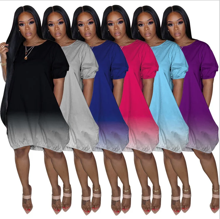 2024 European and American Cross-border New Product, Oversized Women's Clothing, New Casual Gradient Dress
