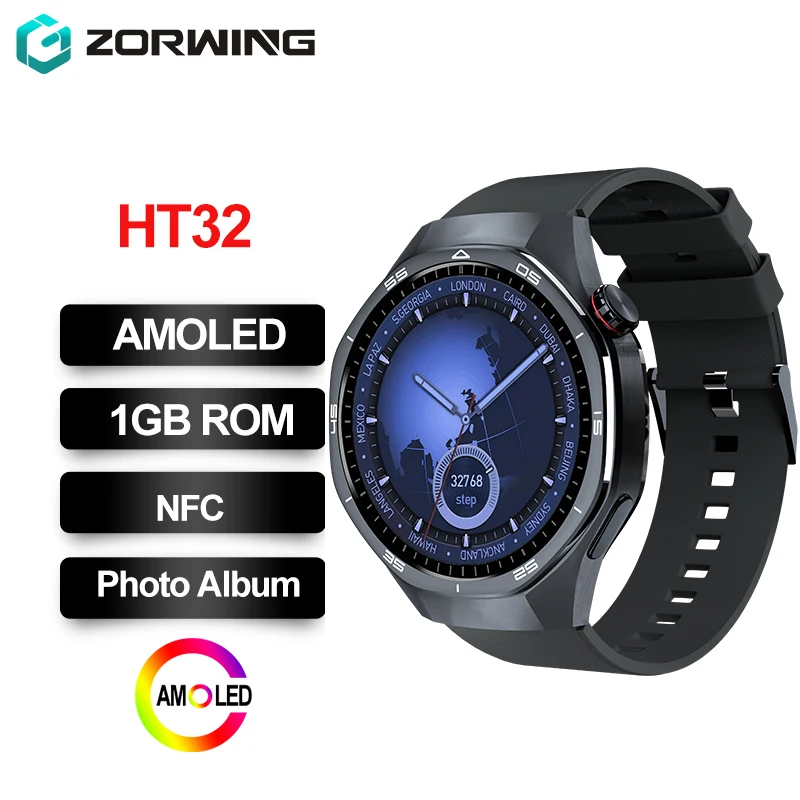 HT32 Smart Watch 1GB ROM Local Music Photo Album AMOLED 1.43 Inch Recording Men Smartwatch Wireless Charging Bluetooth Call 2024