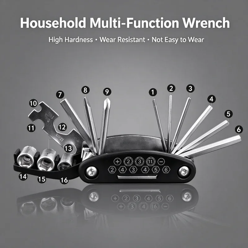 16 in 1 Folding High Hardness Screwdriver Set Multifunction Allen Hex Wrench Combo Spanner Home Bicycle Repair Tool