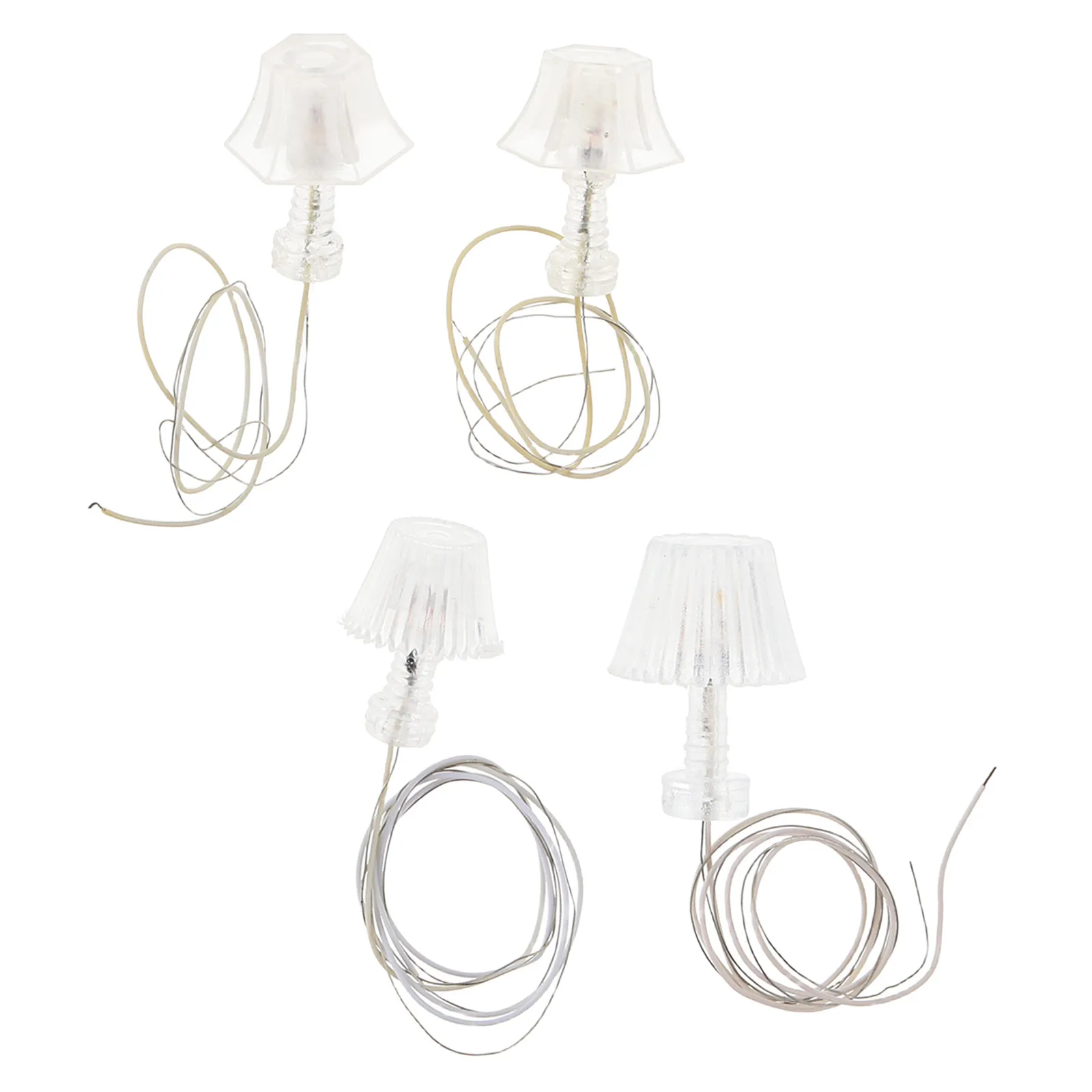 

4 Pcs Miniature Lighting Dollhouse Table Lamp Set Small Desk Lamps Glowing Mini Table Light Assembly Kits Plastic Models