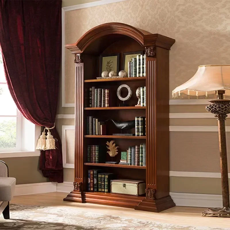 

Solid Wood Bookcase Arch Furniture Bookcase Living Room Cabinet European Bedroom Retro Shelf Floor against the Wall