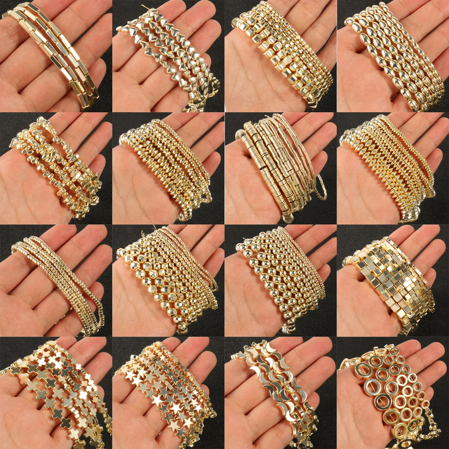 Gold-Plated Color Retention Hematite Bead Cube Round Star Cross Heart Shaped Loose Spacer Beads For Jewelry Making DIY Bracelet