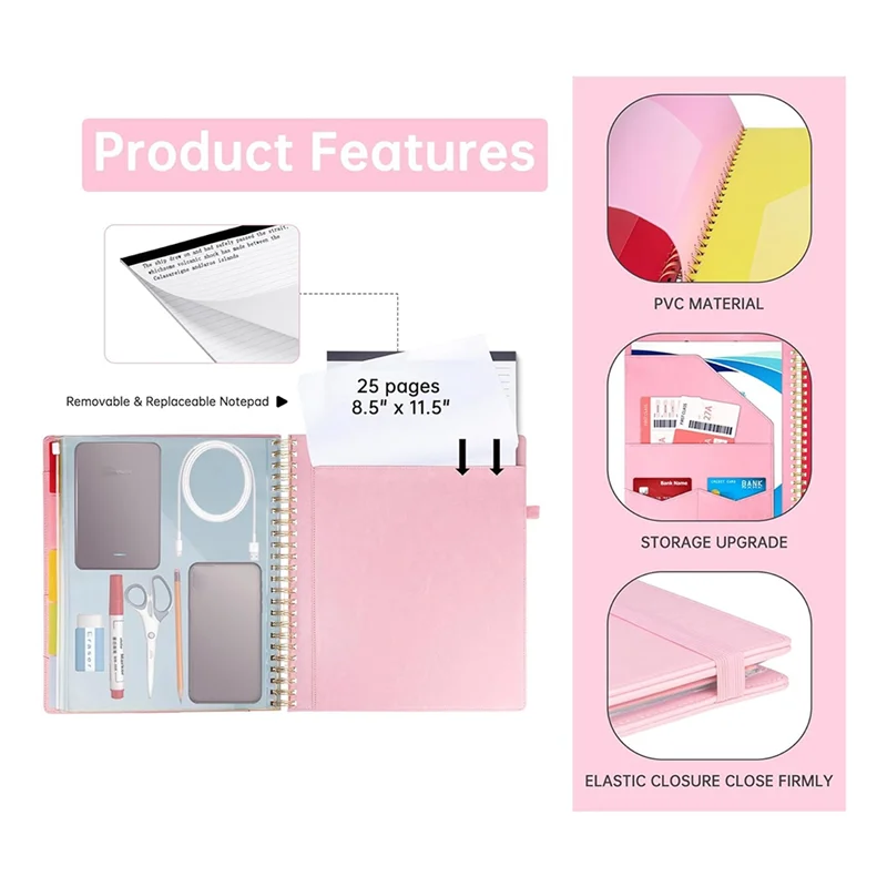 

Spiral Clipboard With Storage Zipper Bag, Briefcase Storage Bag With Clipboard Folio, 5 Divided Folders