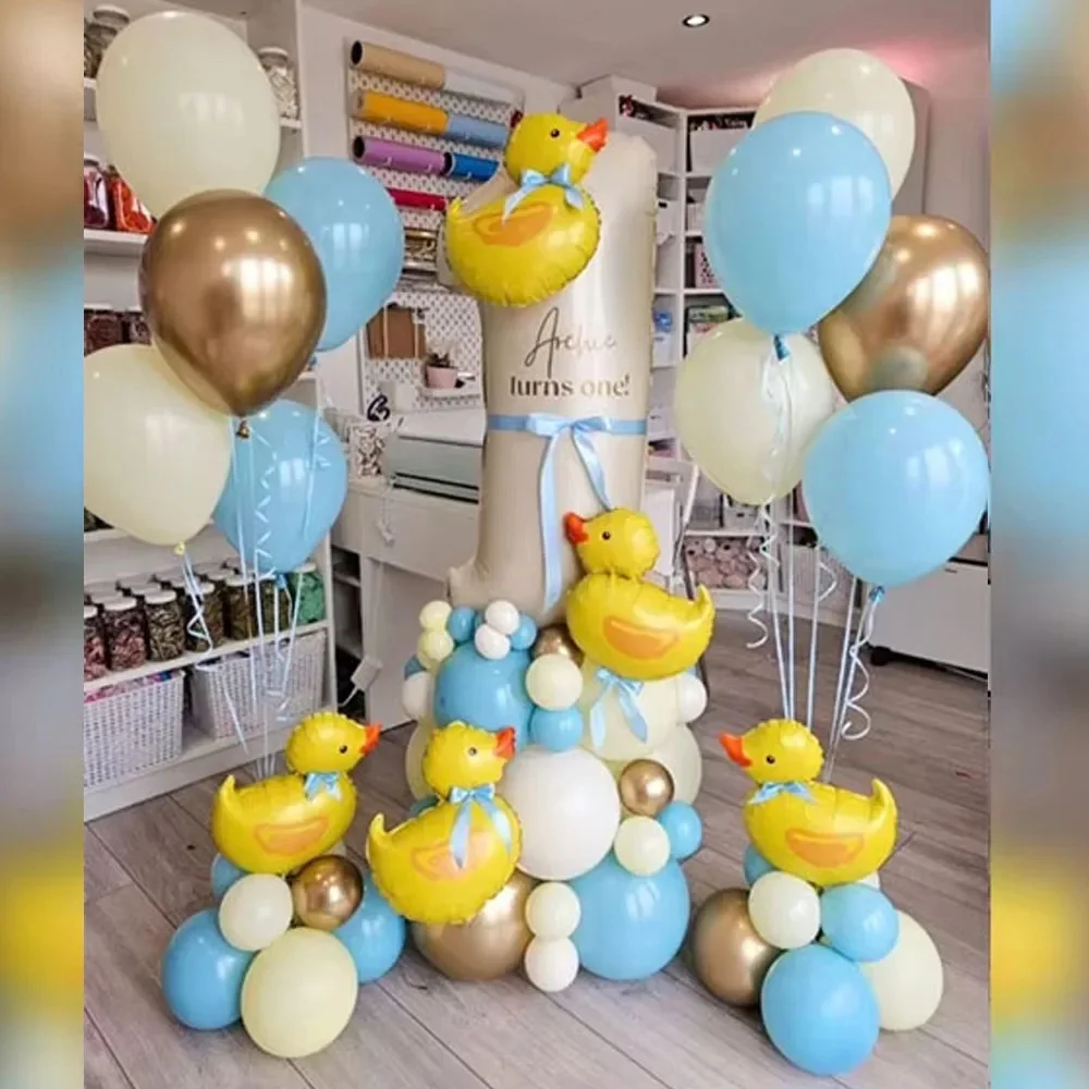 58pcs Mini Duck Balloon Arch Garland Kit 32inch Cream Color Number Blue Latex Balloons for Boy Girl Birthday Party Decor