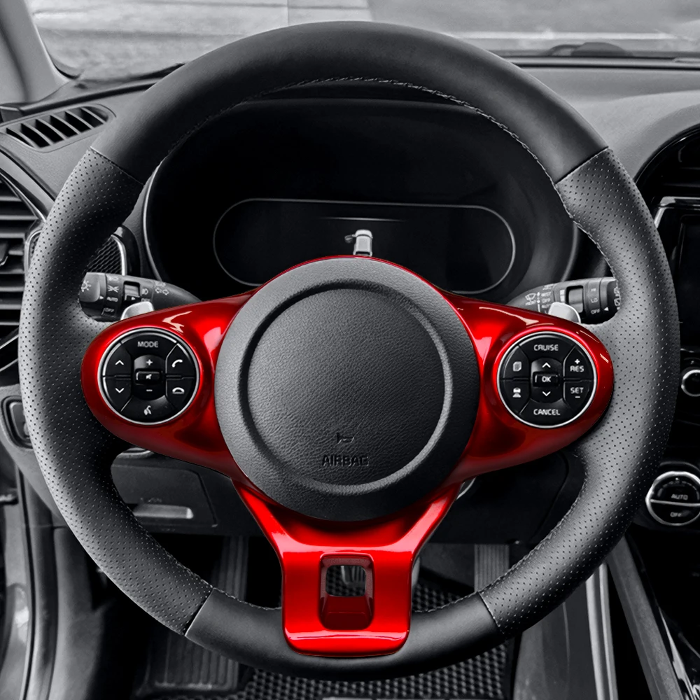 

Car Interior Carbon/Wood/Red Style Steering Wheel Frame Cover Trim ABS Material Standard-Specific For KIA Soul 2020-2025 LHD RHD