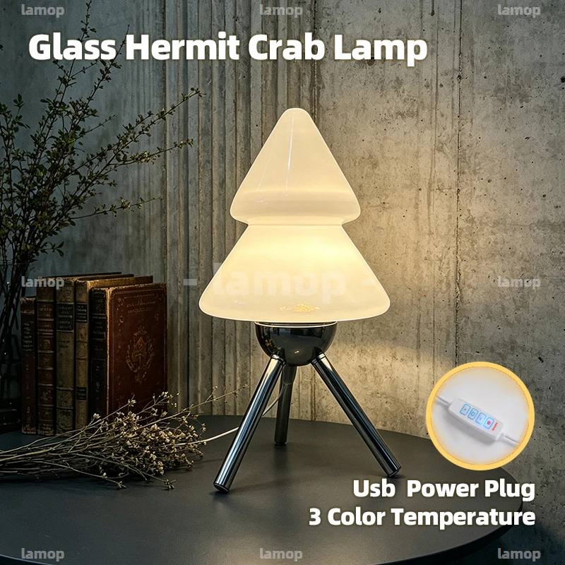 Glass Double‑Taper‑Canopy Shade Table Lamp Loft‑Serene 3 Tone Subtle Glow Study Side‑Cabinet Lounge Shelf Decor