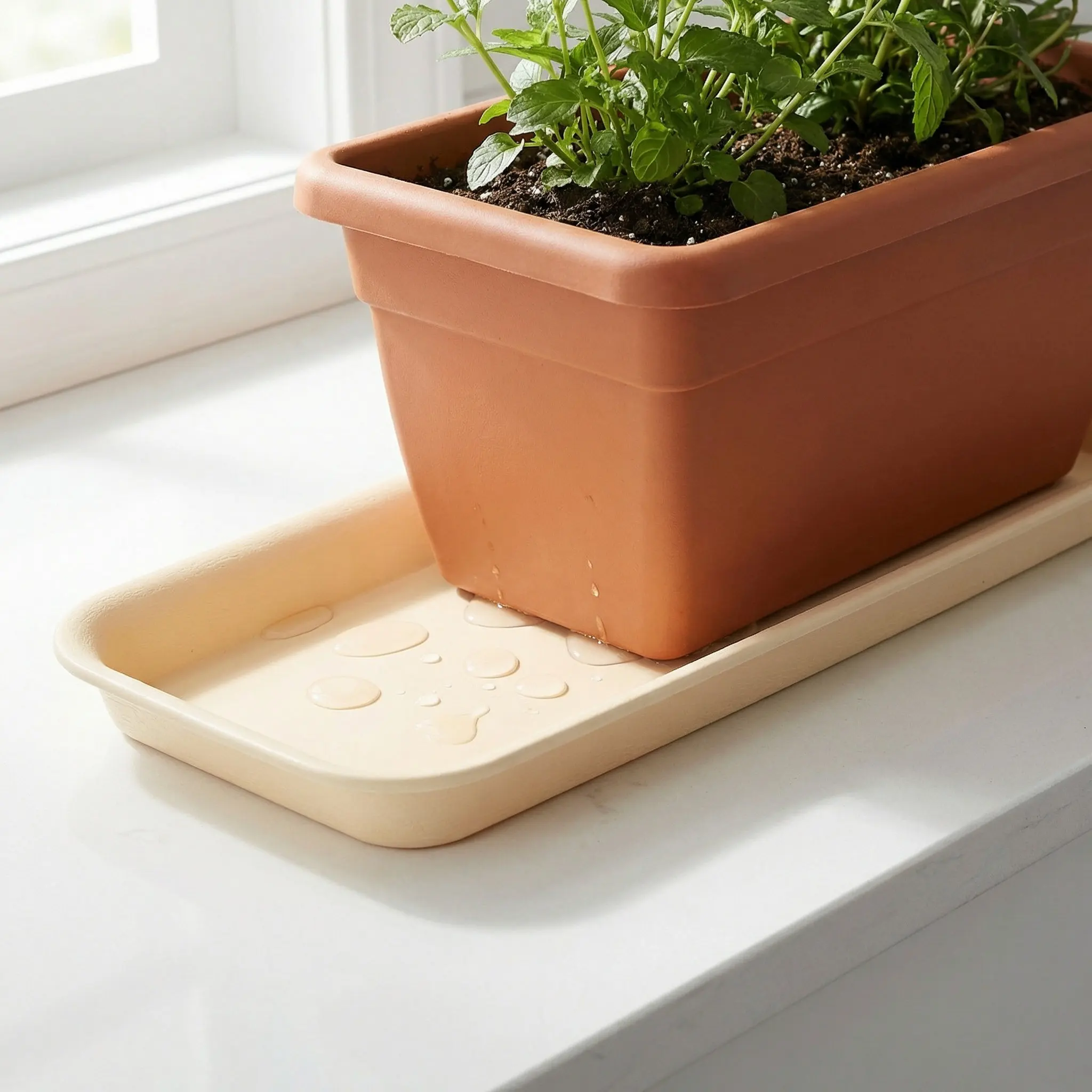 Wave Edge Rectangular Plant Saucer Tray for Indoor Plants and Succulents White Plastic Flower Pot Base Drip Tray Planter Water